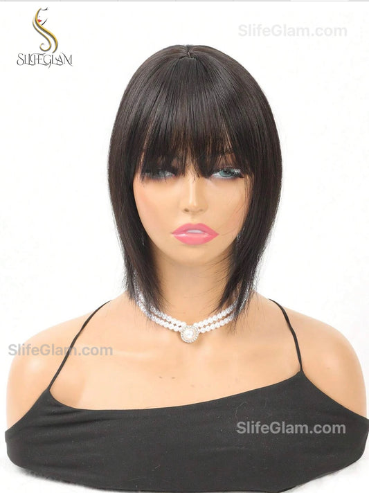 Realistic Black Hair Topper With Bang