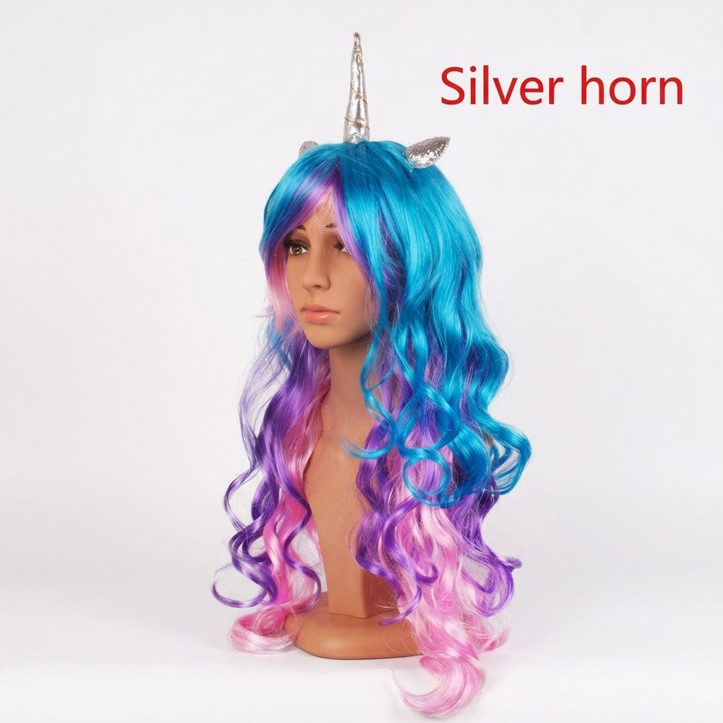 Clearance! New Unicorn Cosplay Wigs Halloween Colorful Wigs Costumes Long Wavy Fun Rainbow Festival Rave Wigs