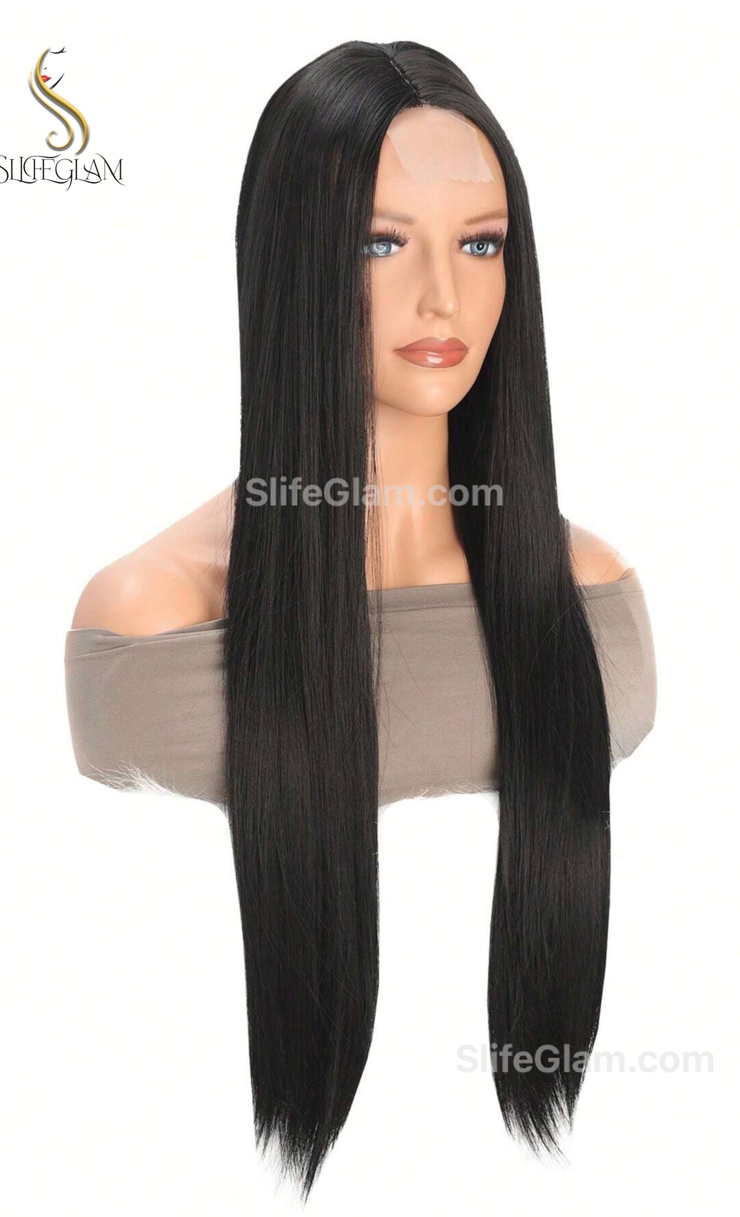 Kim Kardashian Wig Beautiful Realistic Long Lace Front Black Straight Wig Mid-part wig