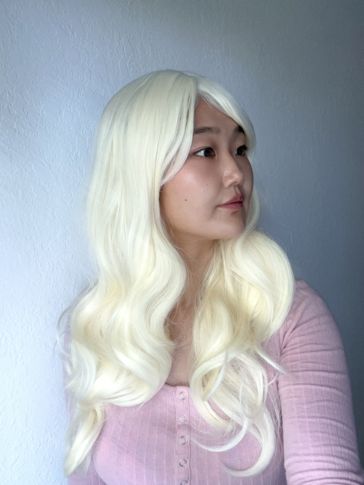 Beautiful Platinum Blonde Wig Bleached Blonde Wig Wavy Curly Blonde Wig Natural Realistic