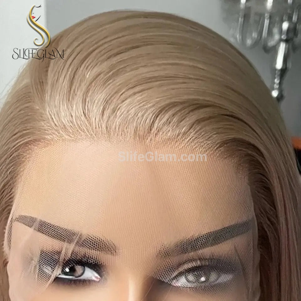 SlifeGlam Long Straight Lace Front Honey Blonde Ash Blonde Cosplay Synthetic Hair Wigs  Free Part Lace Frontal  Japanese Resistant Fiber