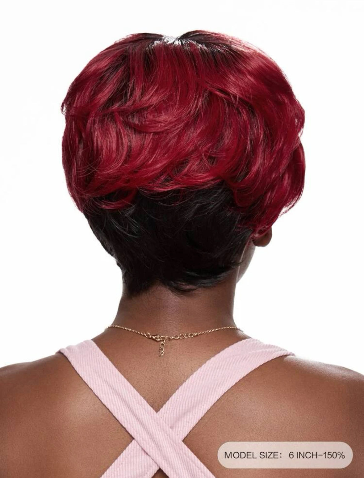 Pixie Cut Ombré Wig Body Wave Bangs Wig 1B Wine Red/Blonde Color 6 Inch Short Human Hair Wig Ombre Color