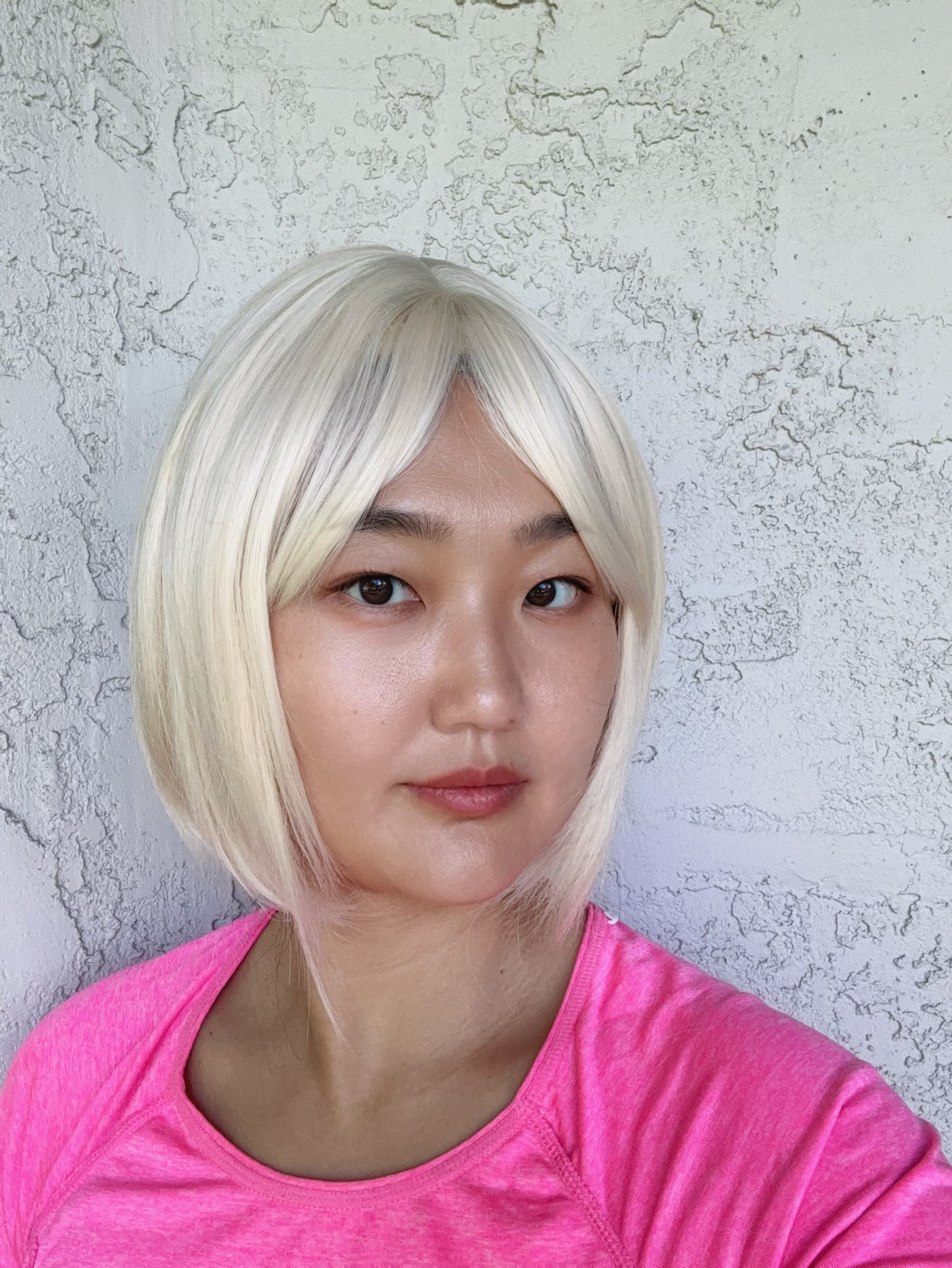 SlifeGlam Cute Platinum Blonde Ash Blonde Straight Bob Wig with Bang REALISTIC HAIRLINE Japanese Resistant Fiber