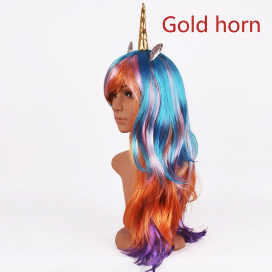 Clearance! New Unicorn Cosplay Wigs Halloween Colorful Wigs Costumes Long Wavy Fun Rainbow Festival Rave Wigs