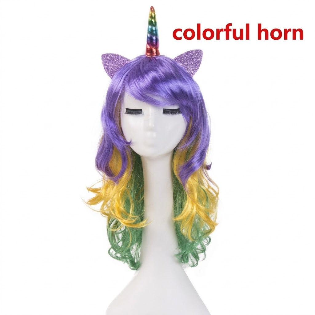 Clearance! New Unicorn Cosplay Wigs Halloween Colorful Wigs Costumes Long Wavy Fun Rainbow Festival Rave Wigs