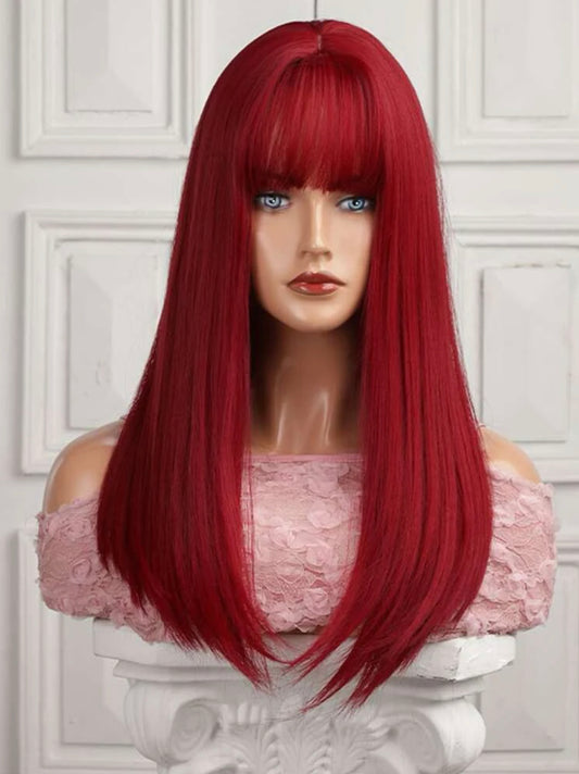 Beautiful long Straight Red Orange Wig Wine Burgundy Natural Realistic