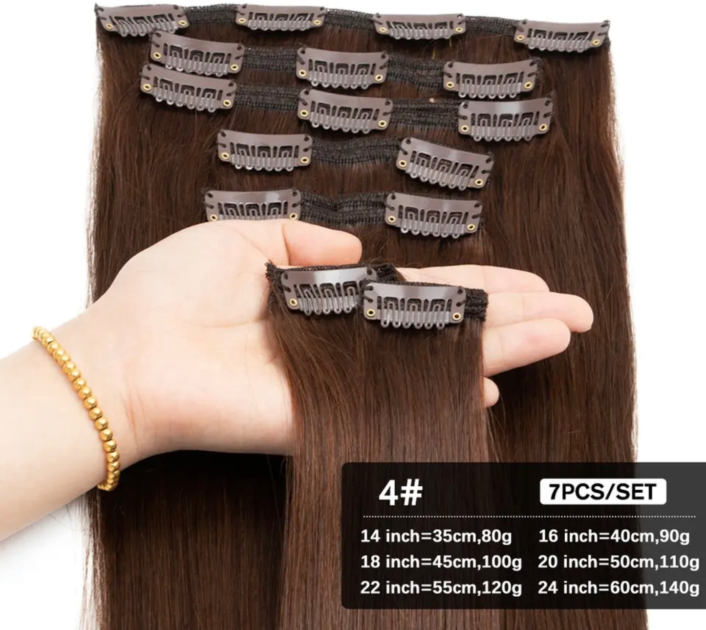 100% Remy Human Hair Clip-in Hair Extensions 100G Black Brown Gold Brown Chocolate Mocha