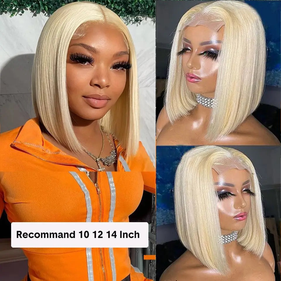 613 Platinum Blonde Human Hair Colorful Wig Full Lace Wig, Ombre Bob Half Lace Front Wig Human Hair Wig Blonde 613 Hd Lace Frontal Bob Wig 4*4 Transparent Lace Front Wig Grey Wig Blue Wig Red Wig Strawberry Blonde Wig