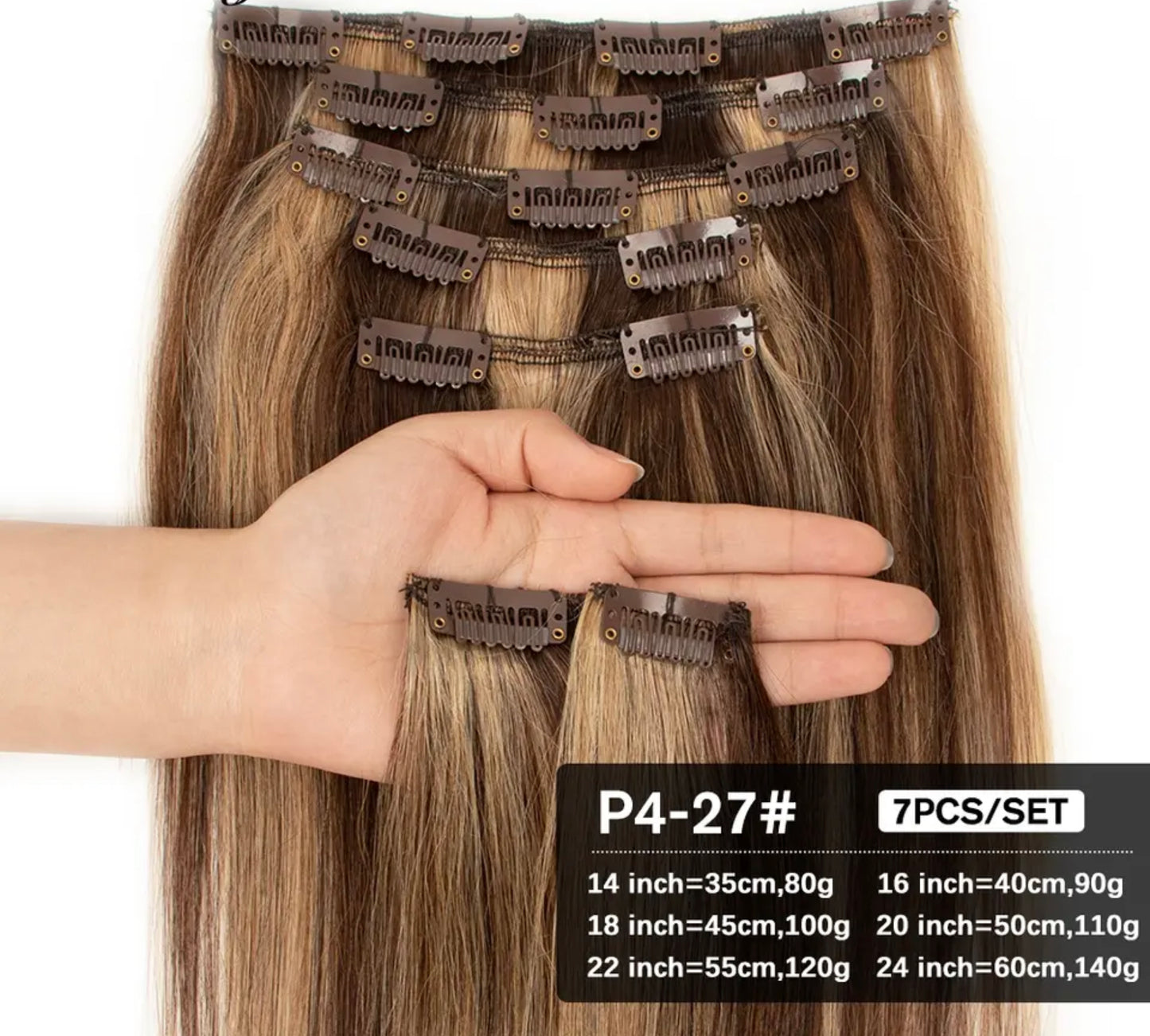 100% Remy Human Hair Clip-in Hair Extensions 100G Black Brown Gold Brown Chocolate Mocha