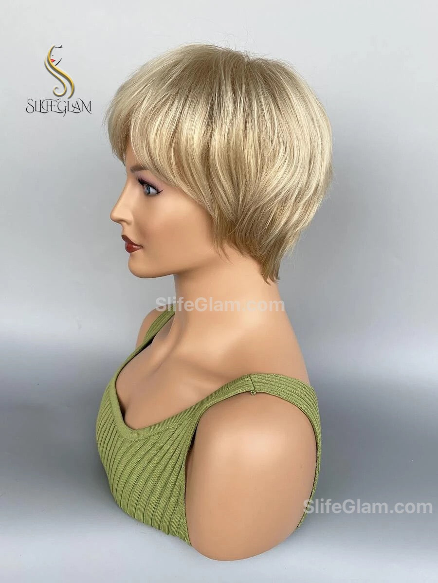 Realistic Short Blonde Bob Wig Blonde Natural Pixie Cut Wig