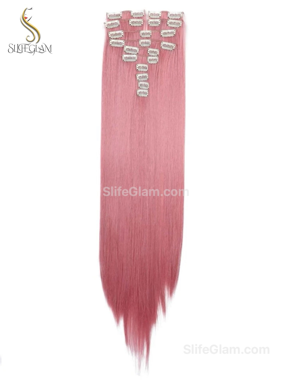 16 Clips Long Straight Synthetic Hair Extension Pink Summer Vibe Pink Hair Extensions