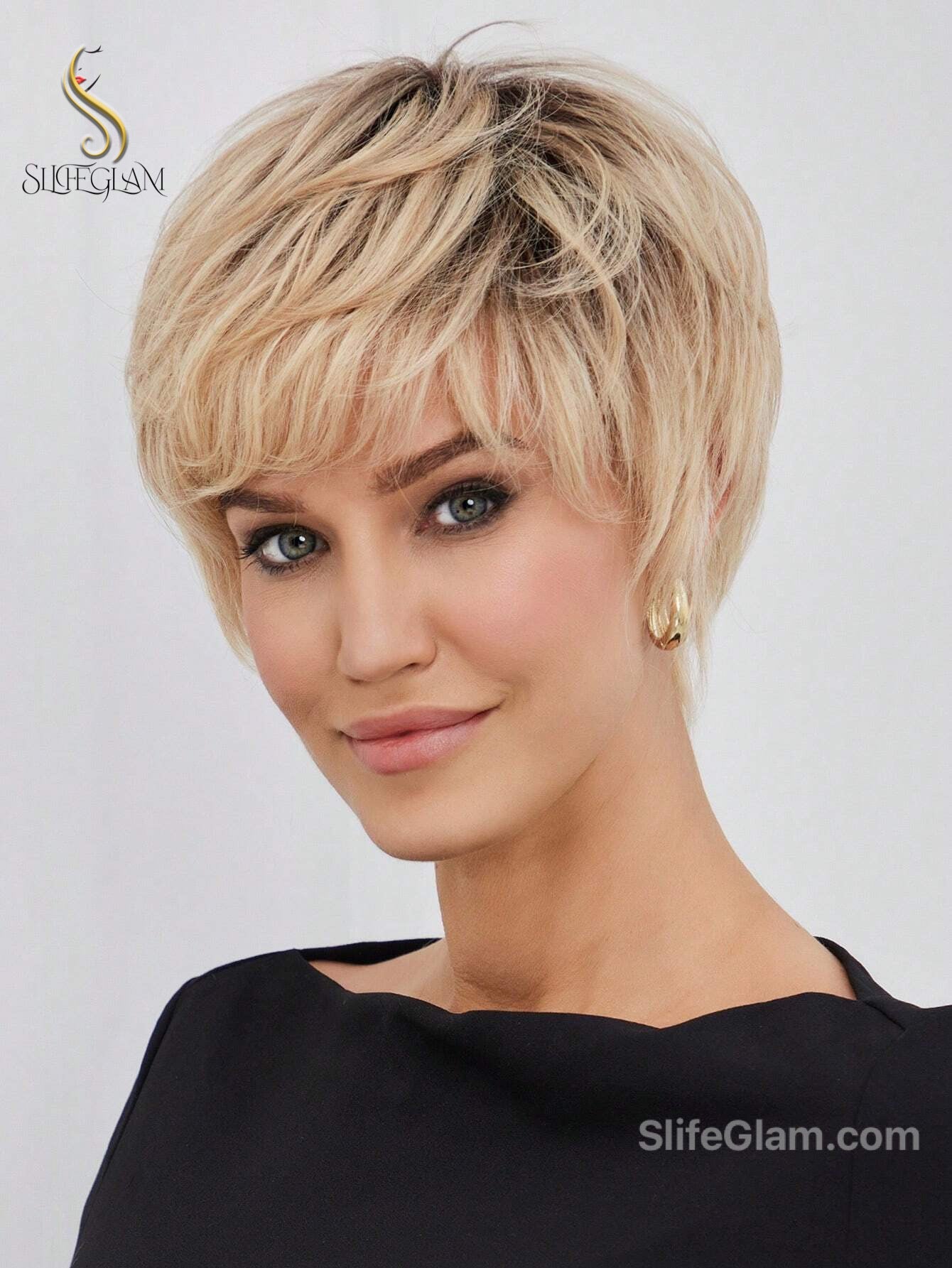 100% Human Hair Short Blonde Ombre Pixie Cut Wig