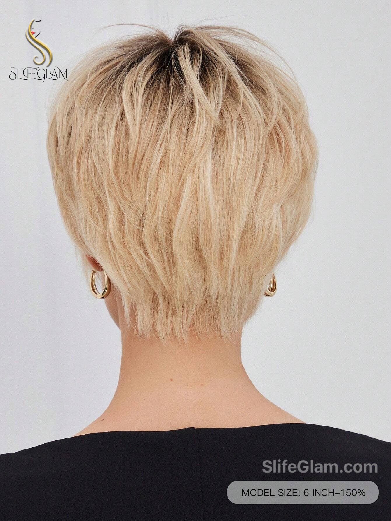 100% Human Hair Short Blonde Ombre Pixie Cut Wig