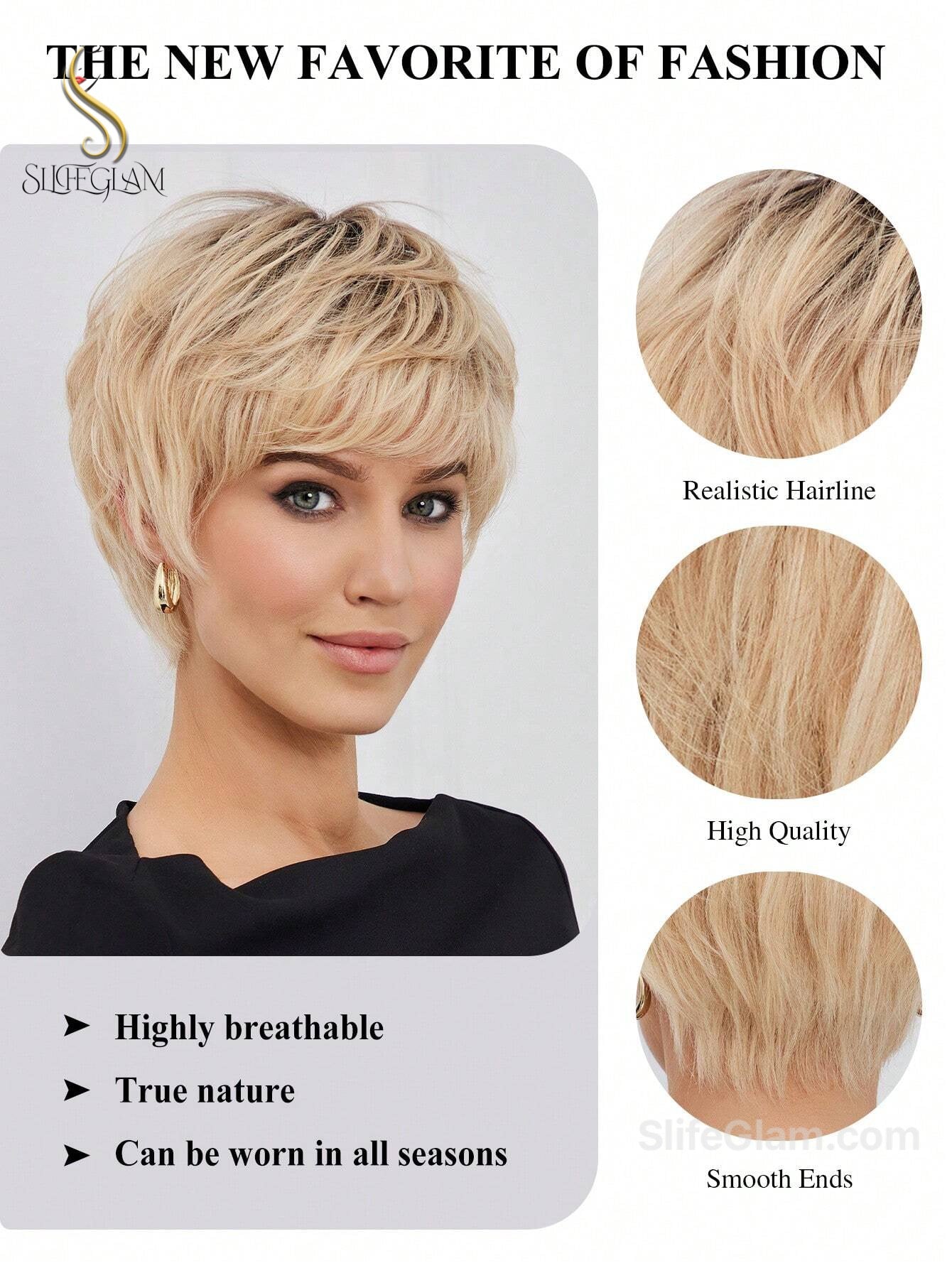 100% Human Hair Short Blonde Ombre Pixie Cut Wig