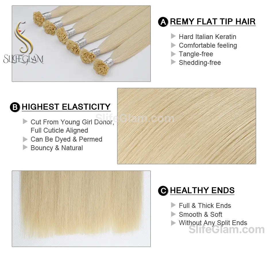 100% Human Remy Hair Blonde Hair Extensions Light Colour K-tip Keratin Fusion Hair Extensions Flat Tip Platinum Blonde Honey Blonde Brown Dark Blonde