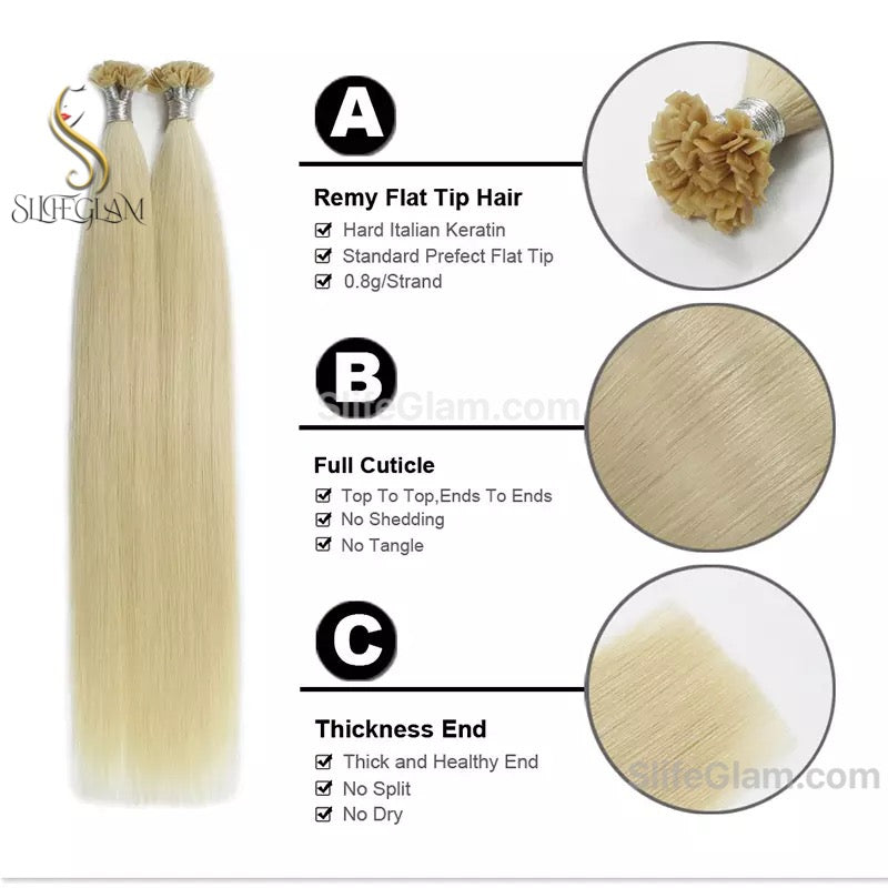 100% Human Remy Hair Blonde Hair Extensions Light Colour K-tip Keratin Fusion Hair Extensions Flat Tip Platinum Blonde Honey Blonde Brown Dark Blonde