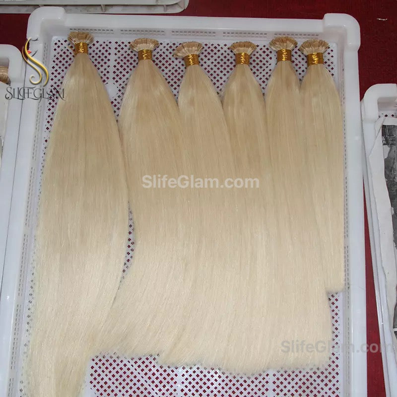 100% Human Remy Hair Blonde Hair Extensions Light Colour K-tip Keratin Fusion Hair Extensions Flat Tip Platinum Blonde Honey Blonde Brown Dark Blonde