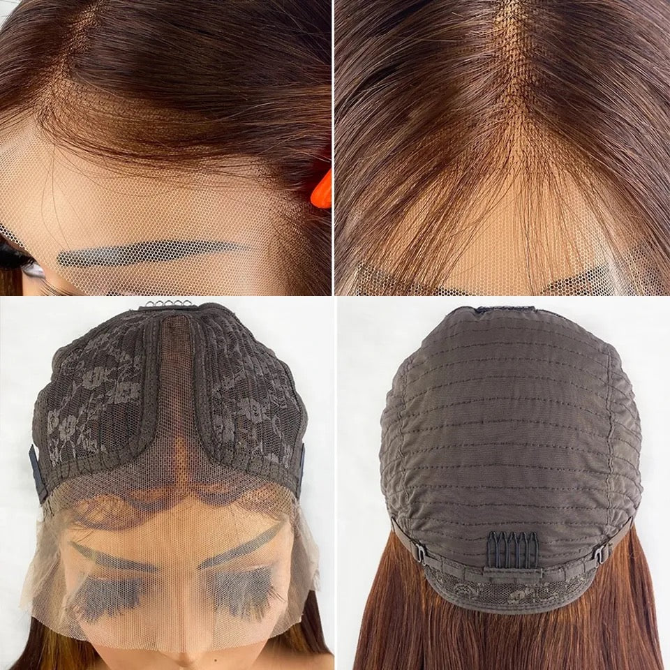 Short Shoulder Length Lace Front Brown to Blonde Ombre Human Hair Wig Full Lace Wig, Bob Lace Front Wig Human Hair Wig Wig Short Bob Brown to Honey Blonde High Light Wig