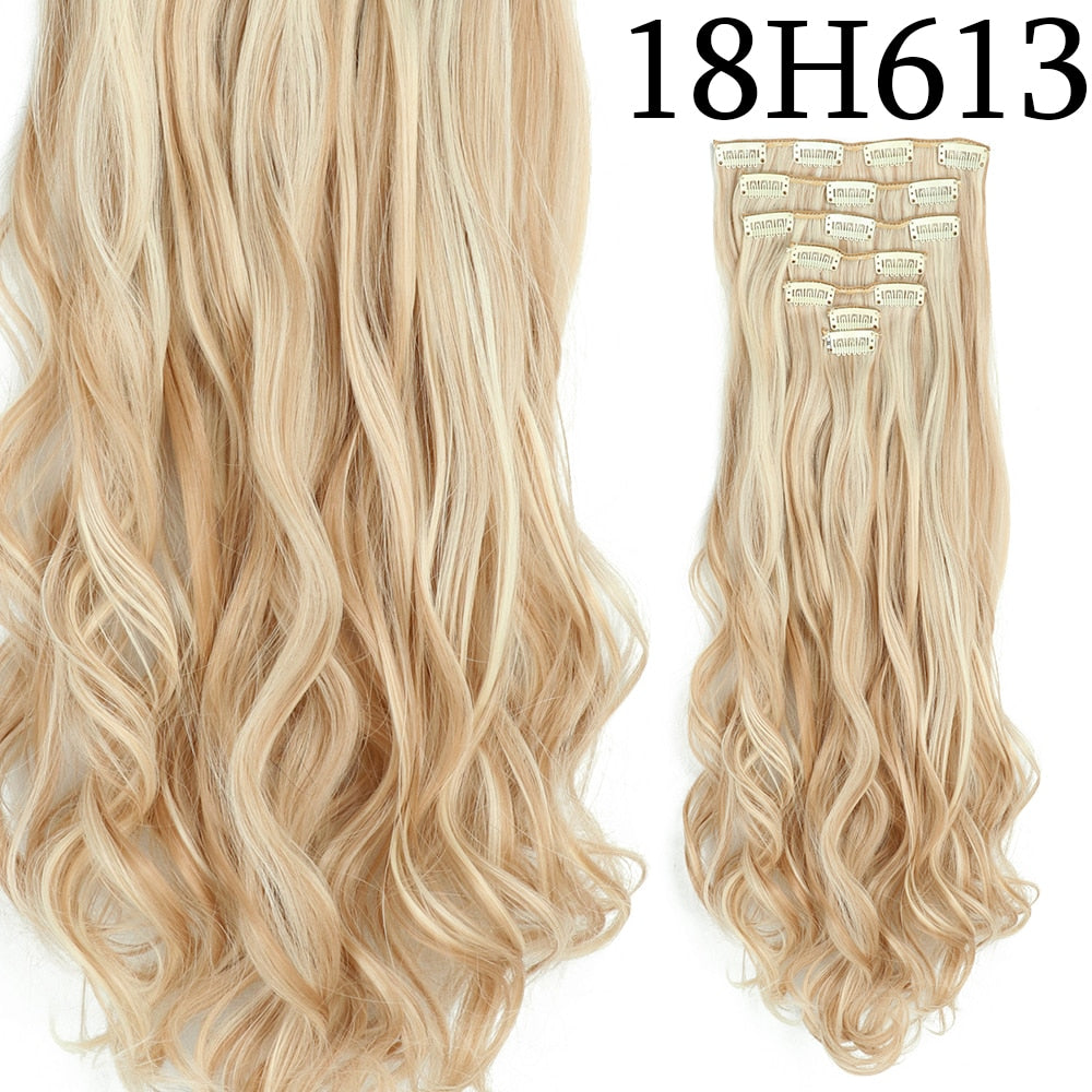 24Inchs 16 Clips in Hair Extensions Long Curly Wavy Hairstyle Synthetic Blonde Black Brown Hairpieces Heat Resistant