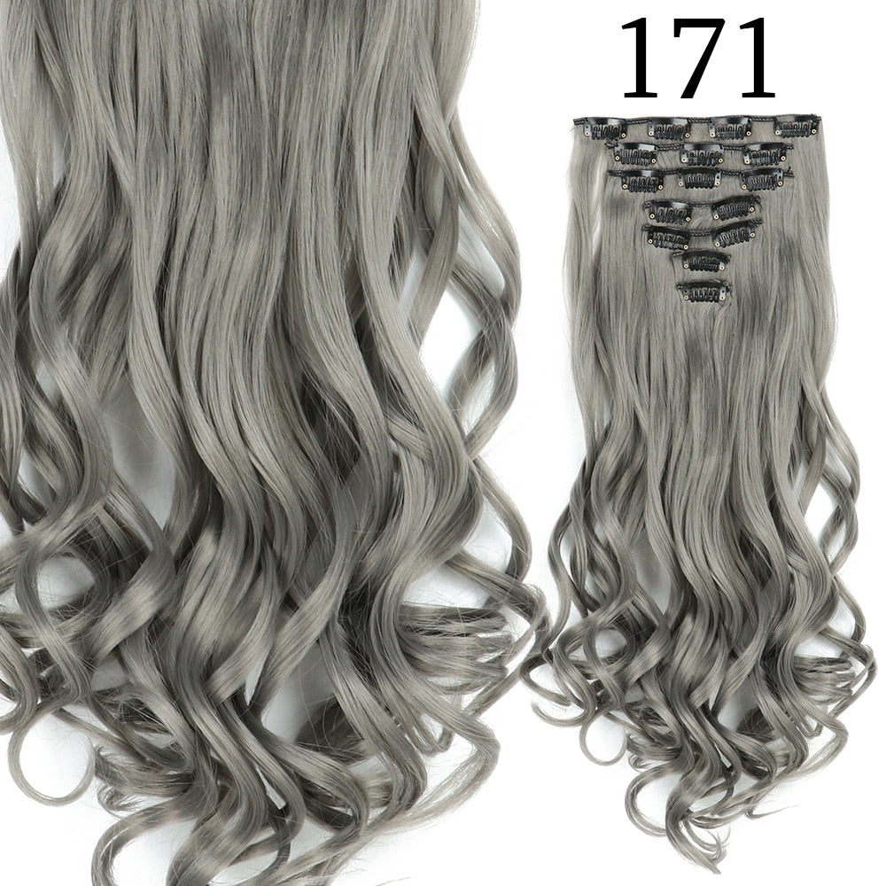 24Inchs 16 Clips in Hair Extensions Long Curly Wavy Hairstyle Synthetic Blonde Black Brown Hairpieces Heat Resistant