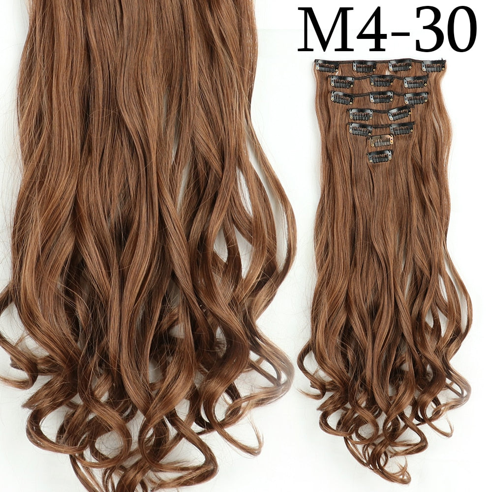 24Inchs 16 Clips in Hair Extensions Long Curly Wavy Hairstyle Synthetic Blonde Black Brown Hairpieces Heat Resistant