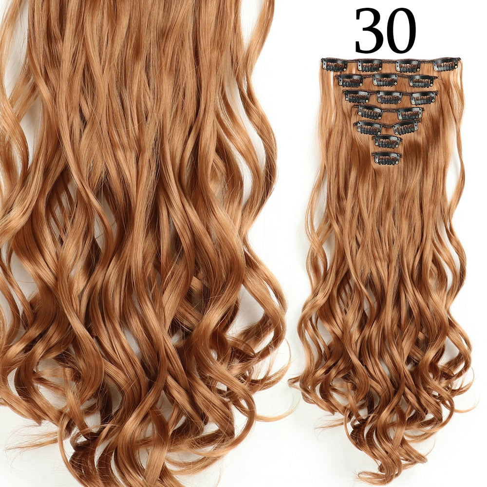 24Inchs 16 Clips in Hair Extensions Long Curly Wavy Hairstyle Synthetic Blonde Black Brown Hairpieces Heat Resistant