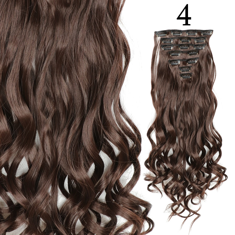 24Inchs 16 Clips in Hair Extensions Long Curly Wavy Hairstyle Synthetic Blonde Black Brown Hairpieces Heat Resistant