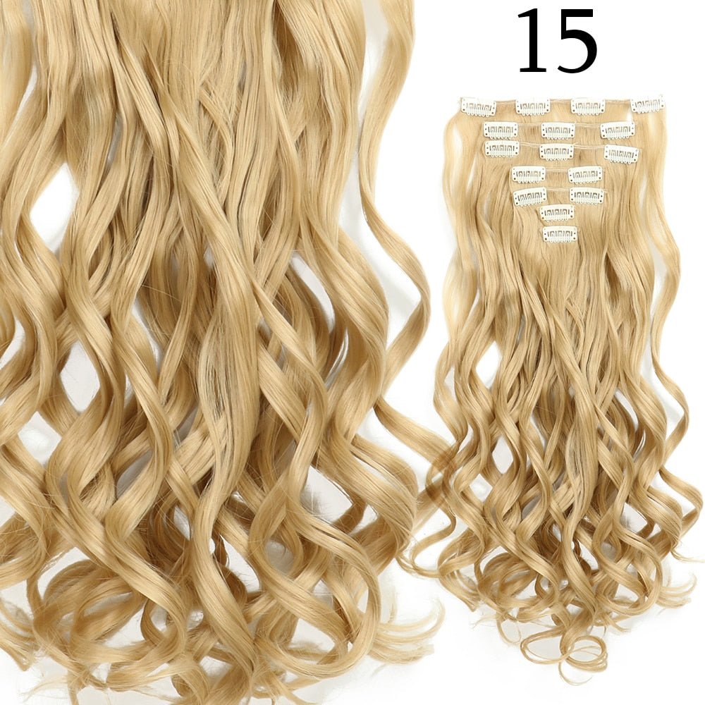 24Inchs 16 Clips in Hair Extensions Long Curly Wavy Hairstyle Synthetic Blonde Black Brown Hairpieces Heat Resistant