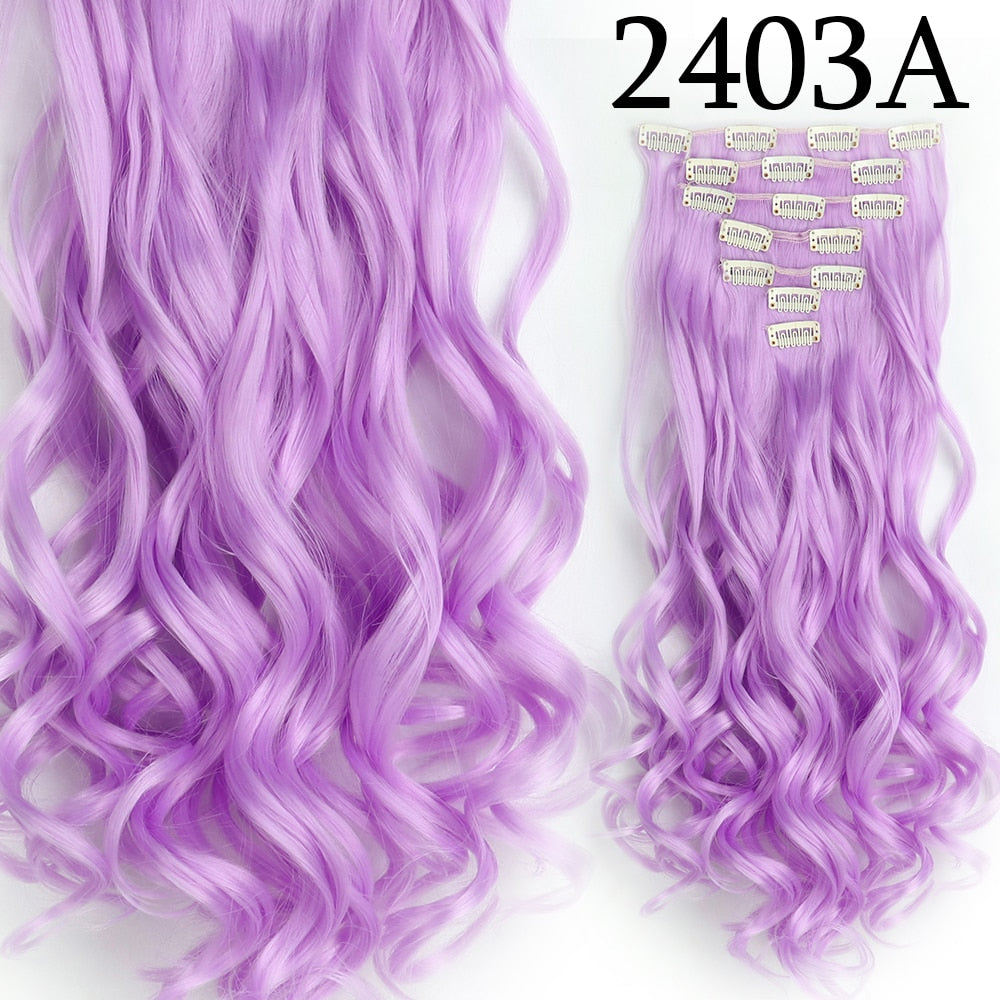 24Inchs 16 Clips in Hair Extensions Long Curly Wavy Hairstyle Synthetic Blonde Black Brown Hairpieces Heat Resistant