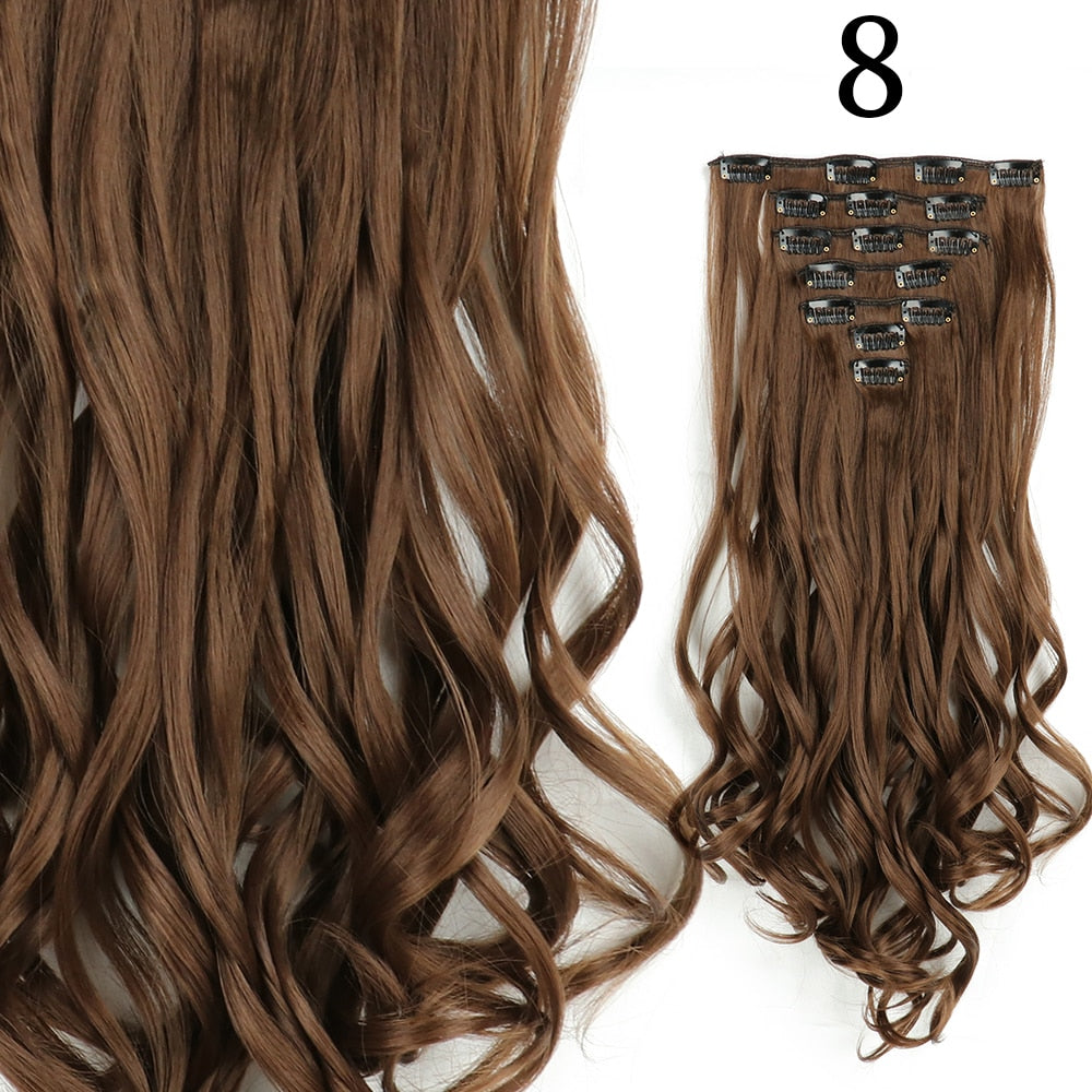 24Inchs 16 Clips in Hair Extensions Long Curly Wavy Hairstyle Synthetic Blonde Black Brown Hairpieces Heat Resistant