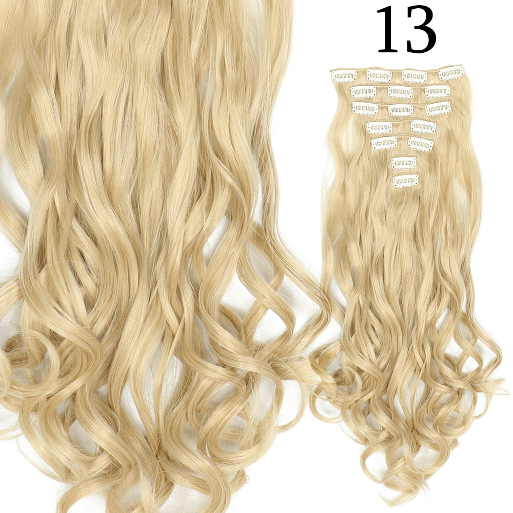 24Inchs 16 Clips in Hair Extensions Long Curly Wavy Hairstyle Synthetic Blonde Black Brown Hairpieces Heat Resistant