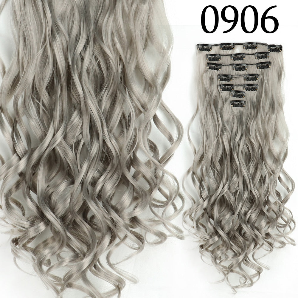 24Inchs 16 Clips in Hair Extensions Long Curly Wavy Hairstyle Synthetic Blonde Black Brown Hairpieces Heat Resistant