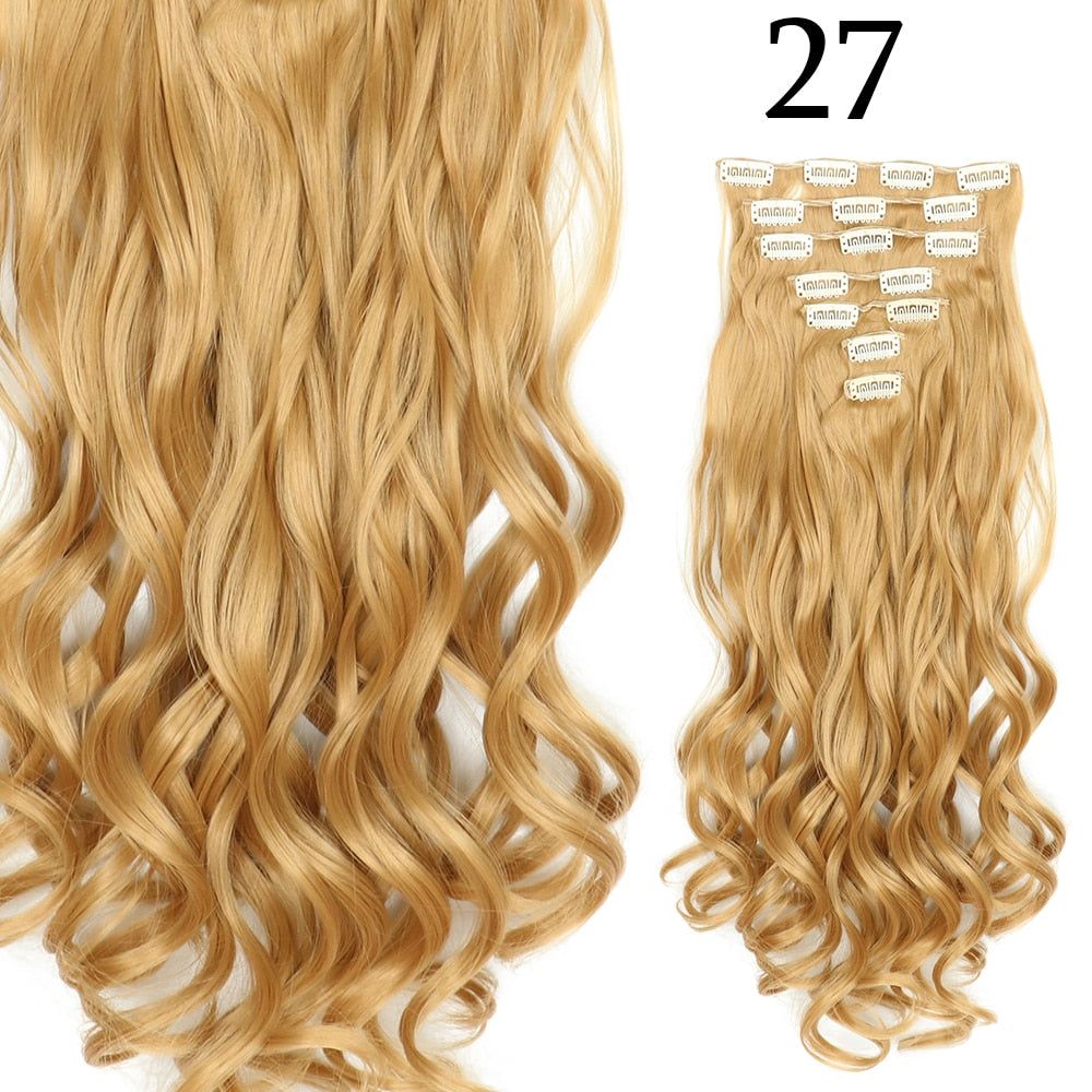 24Inchs 16 Clips in Hair Extensions Long Curly Wavy Hairstyle Synthetic Blonde Black Brown Hairpieces Heat Resistant