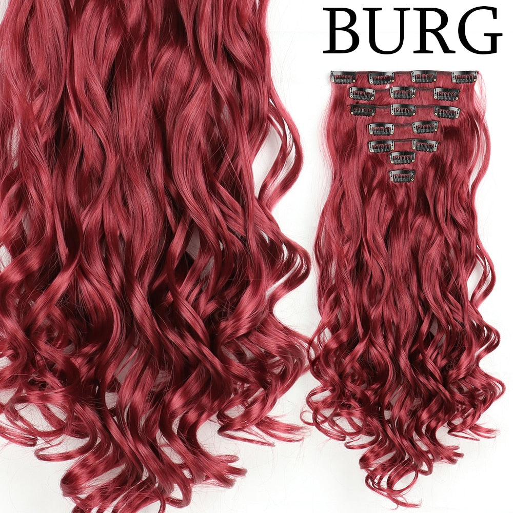 24Inchs 16 Clips in Hair Extensions Long Curly Wavy Hairstyle Synthetic Blonde Black Brown Hairpieces Heat Resistant