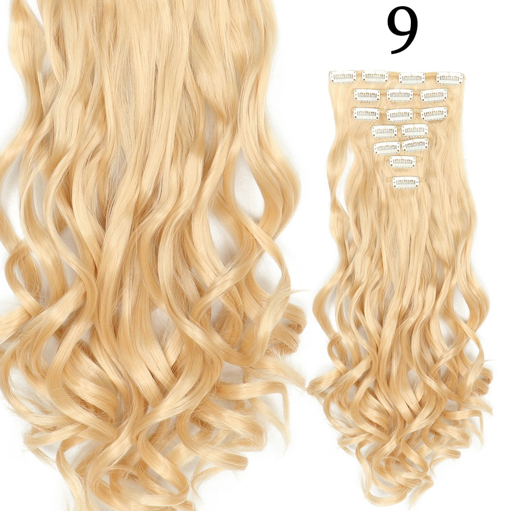 24Inchs 16 Clips in Hair Extensions Long Curly Wavy Hairstyle Synthetic Blonde Black Brown Hairpieces Heat Resistant