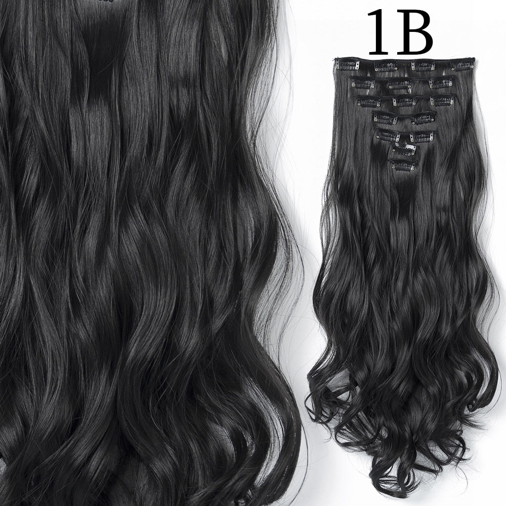 24Inchs 16 Clips in Hair Extensions Long Curly Wavy Hairstyle Synthetic Blonde Black Brown Hairpieces Heat Resistant