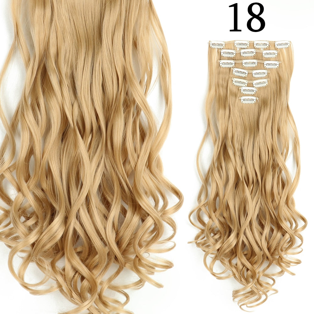 24Inchs 16 Clips in Hair Extensions Long Curly Wavy Hairstyle Synthetic Blonde Black Brown Hairpieces Heat Resistant