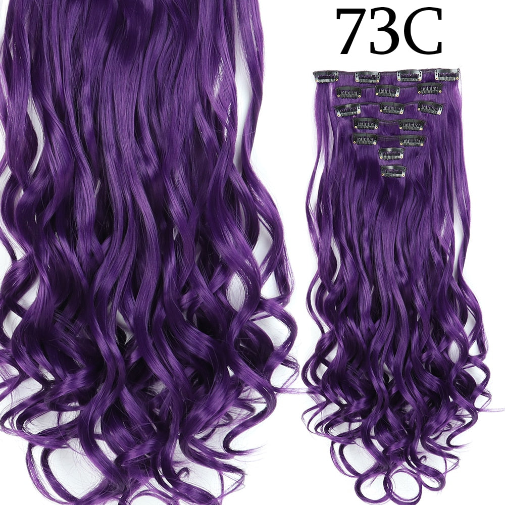 24Inchs 16 Clips in Hair Extensions Long Curly Wavy Hairstyle Synthetic Blonde Black Brown Hairpieces Heat Resistant