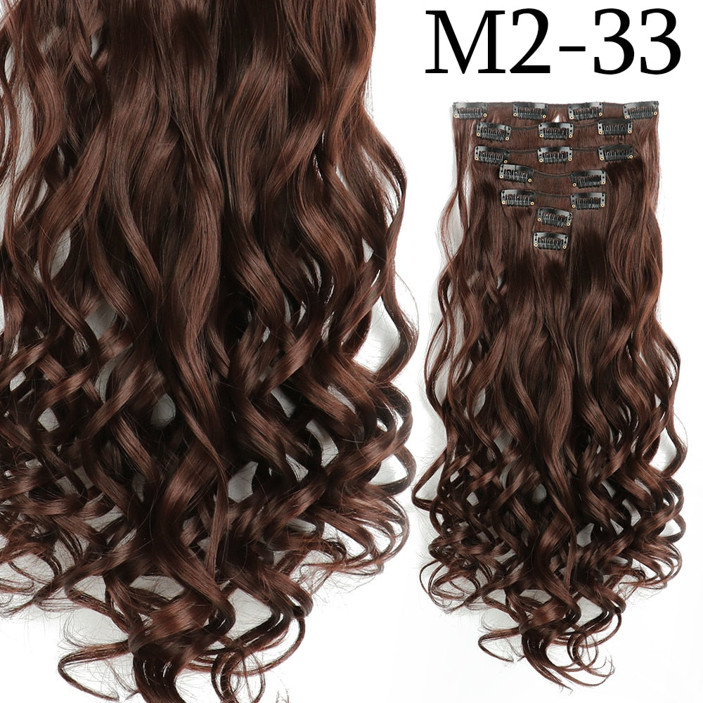 24Inchs 16 Clips in Hair Extensions Long Curly Wavy Hairstyle Synthetic Blonde Black Brown Hairpieces Heat Resistant