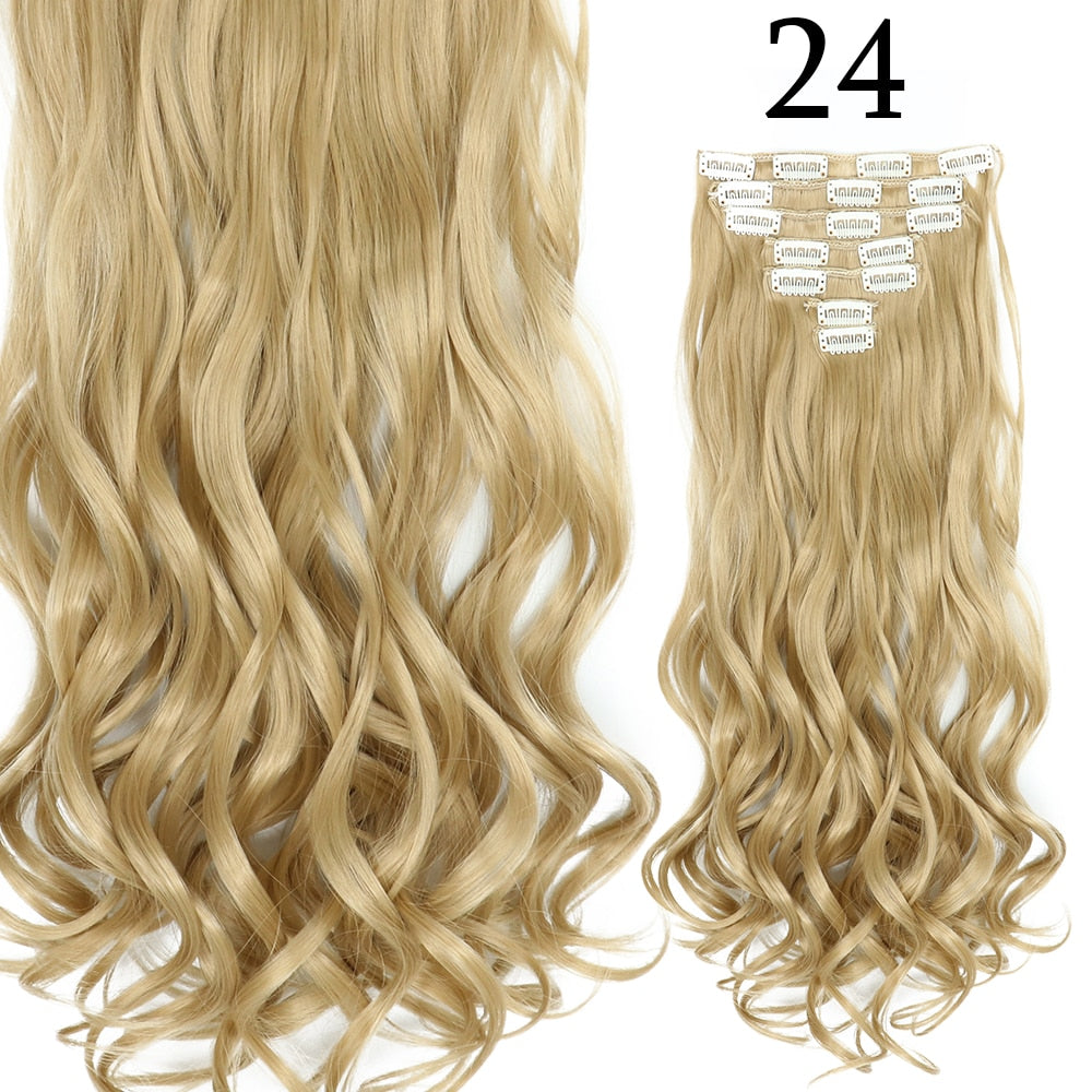 24Inchs 16 Clips in Hair Extensions Long Curly Wavy Hairstyle Synthetic Blonde Black Brown Hairpieces Heat Resistant