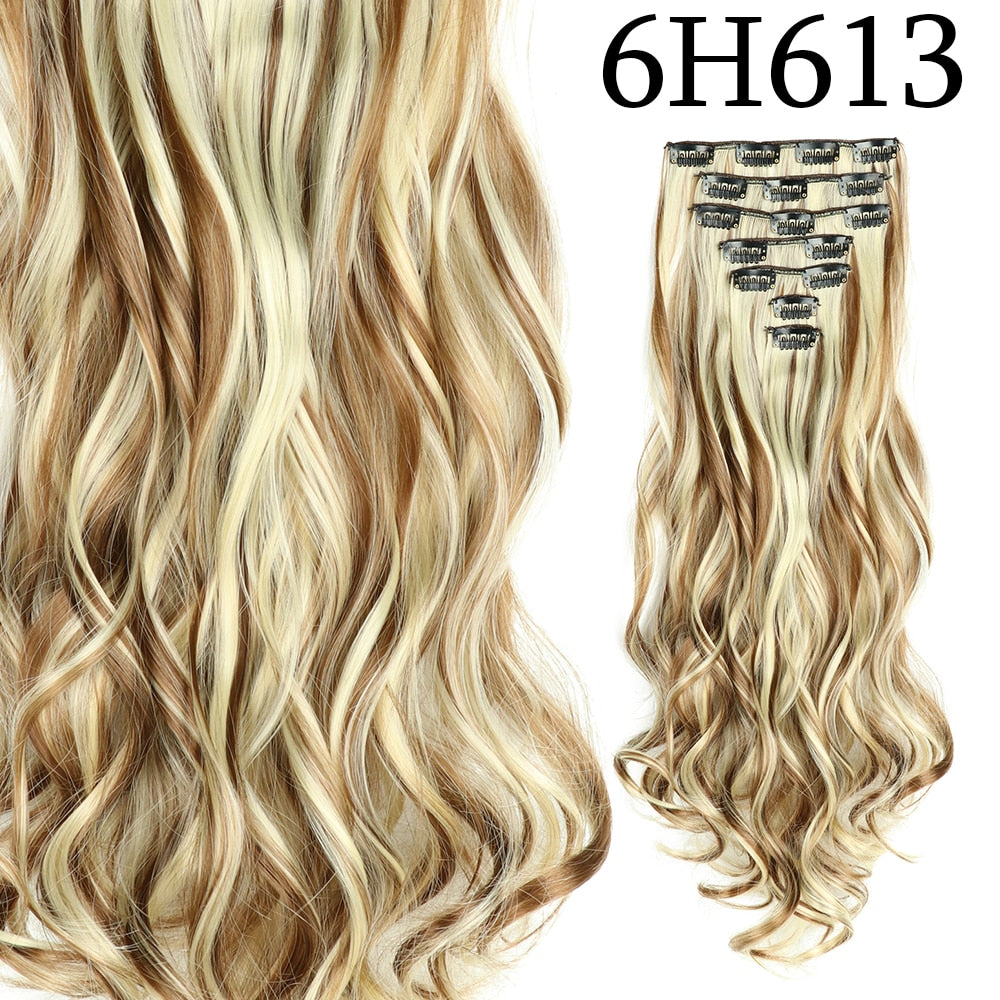 24Inchs 16 Clips in Hair Extensions Long Curly Wavy Hairstyle Synthetic Blonde Black Brown Hairpieces Heat Resistant