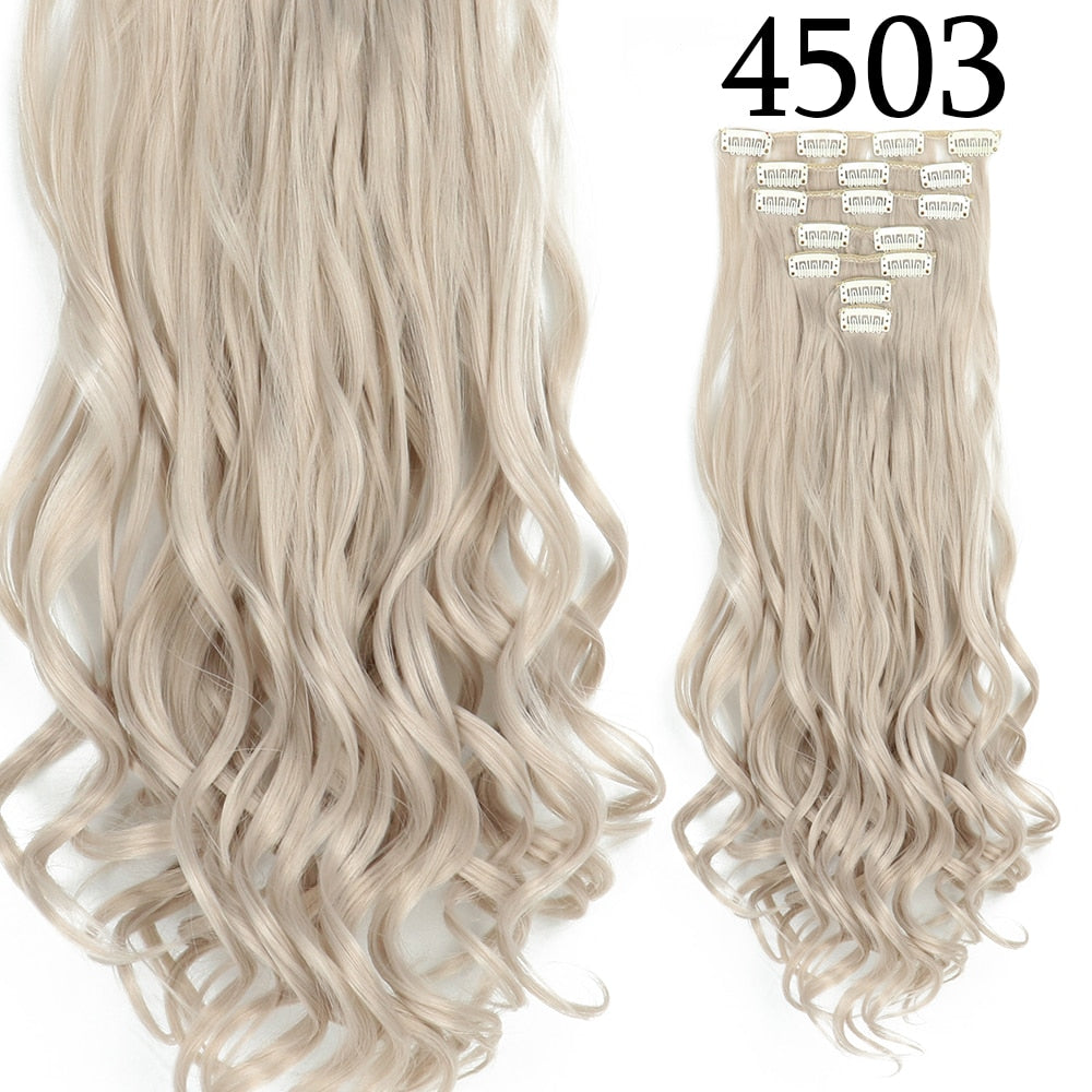 24Inchs 16 Clips in Hair Extensions Long Curly Wavy Hairstyle Synthetic Blonde Black Brown Hairpieces Heat Resistant