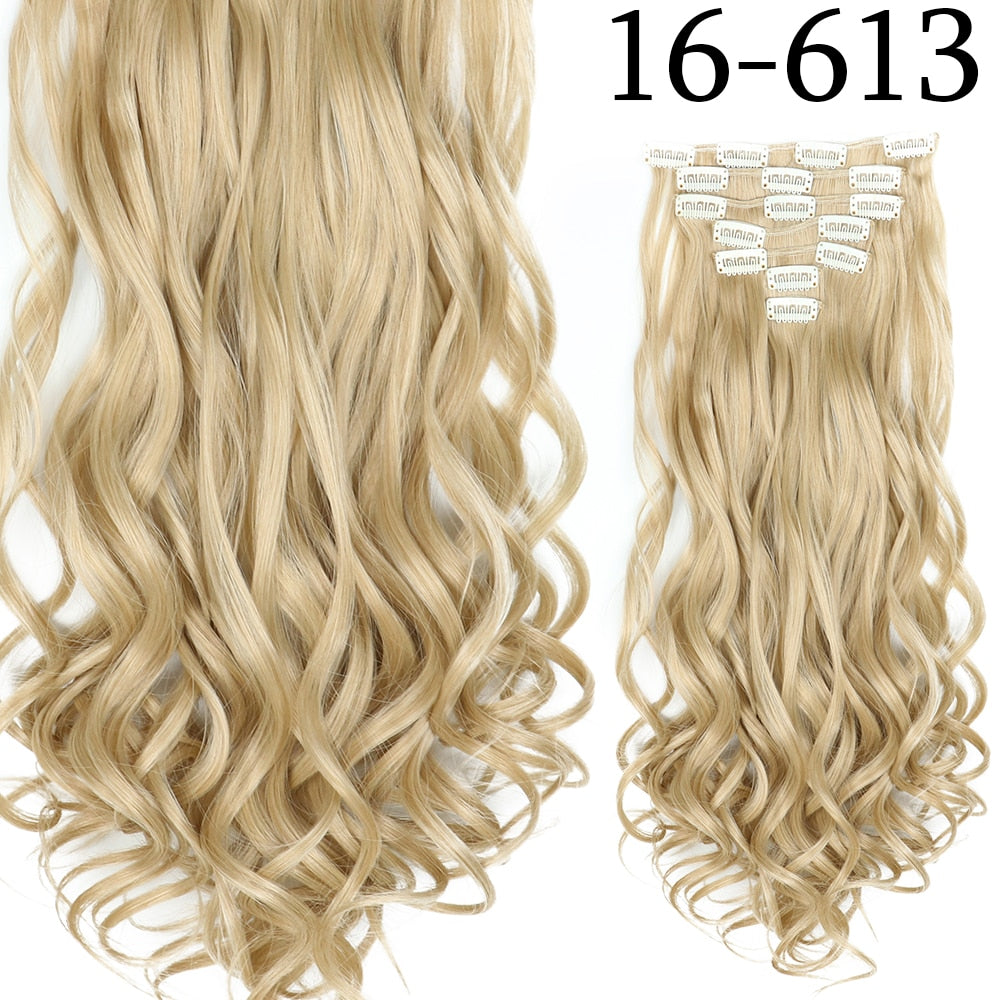 24Inchs 16 Clips in Hair Extensions Long Curly Wavy Hairstyle Synthetic Blonde Black Brown Hairpieces Heat Resistant