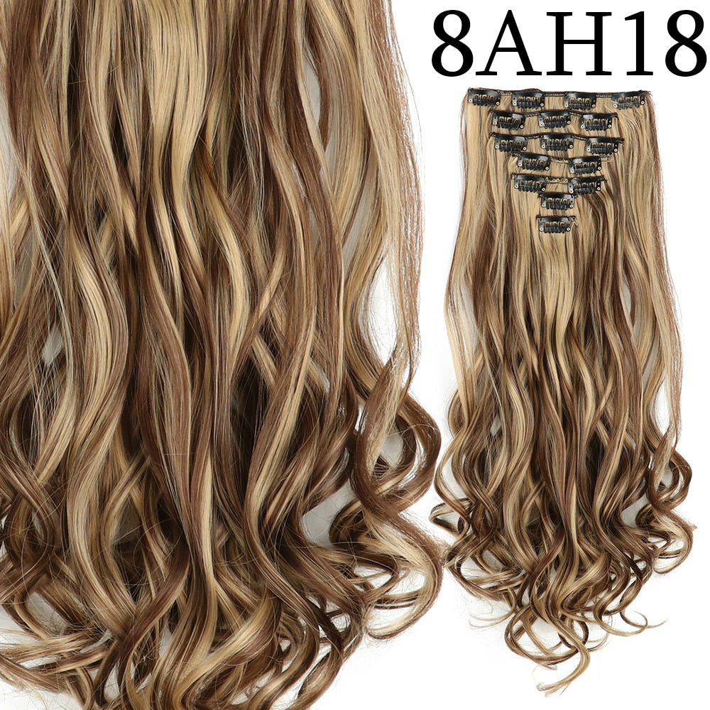 24Inchs 16 Clips in Hair Extensions Long Curly Wavy Hairstyle Synthetic Blonde Black Brown Hairpieces Heat Resistant