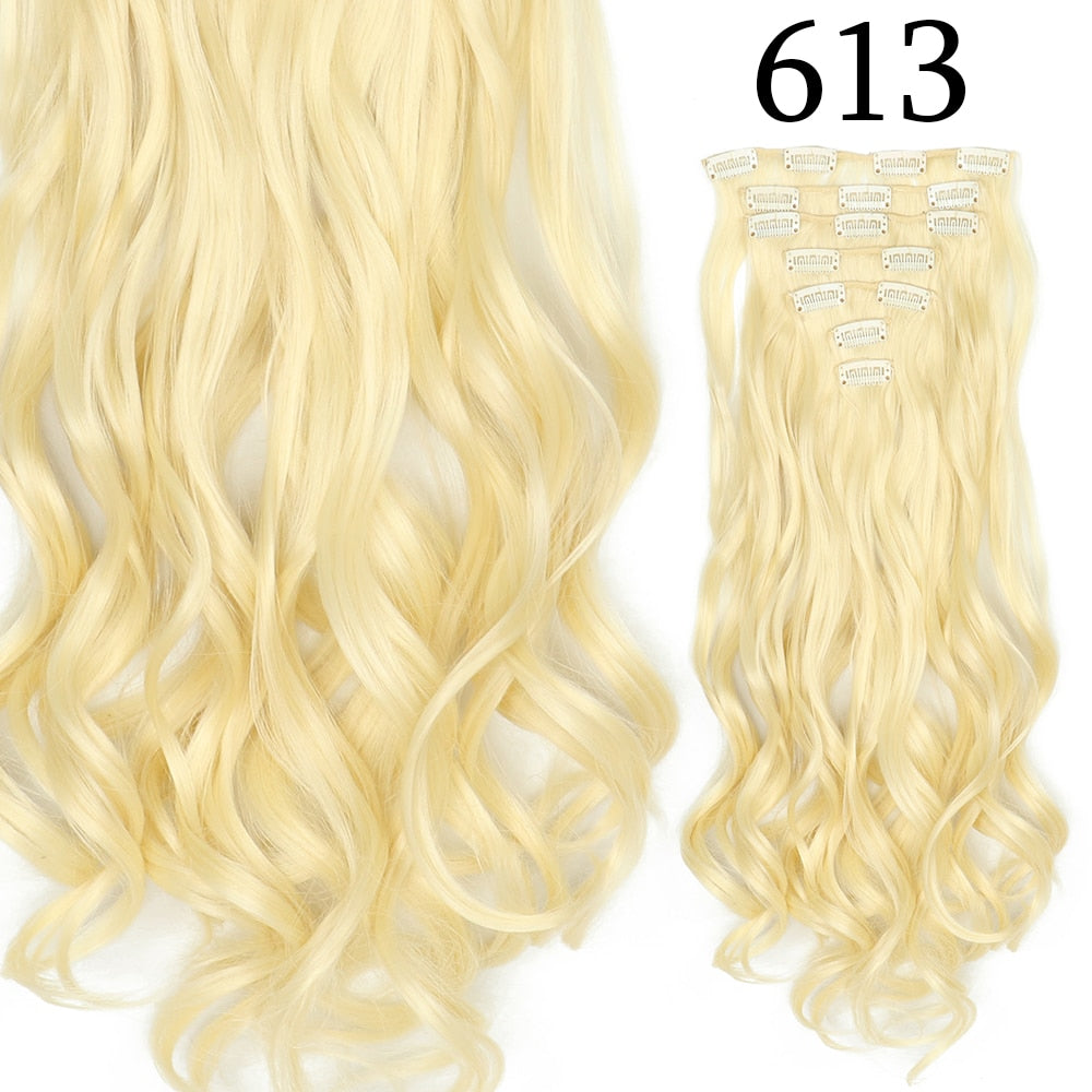 24Inchs 16 Clips in Hair Extensions Long Curly Wavy Hairstyle Synthetic Blonde Black Brown Hairpieces Heat Resistant