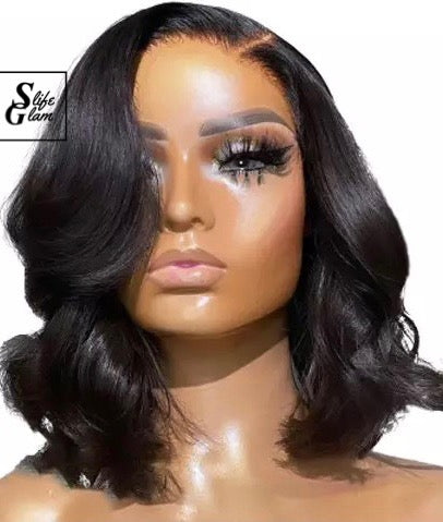 SlifeGLAM Short Bob Human Hair Wig Black Human Hair Wigs Pre Plucked B