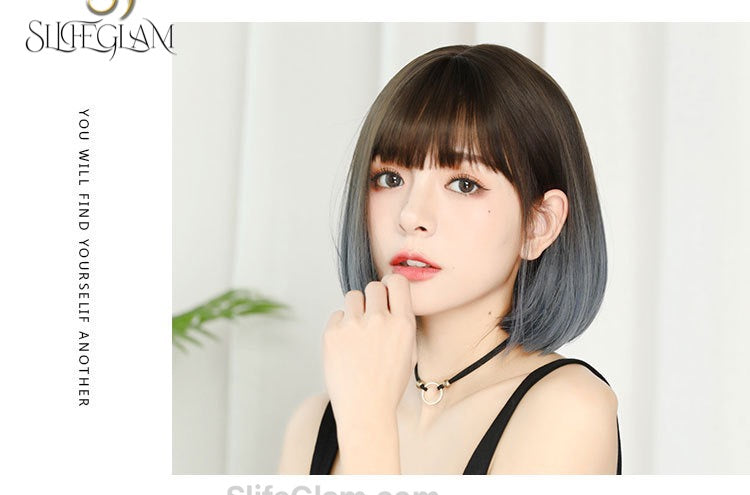 Cute Realistic Short Black to Blue Ombré Bob Wig Natural Realistic