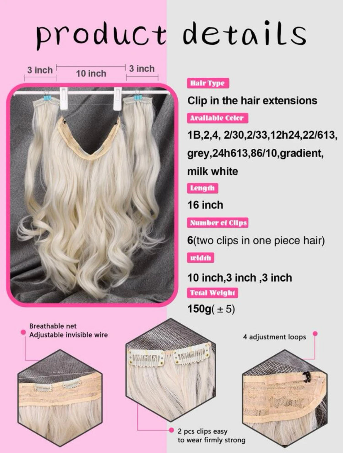 Platinum Blonde 3 piece Hair Extensions