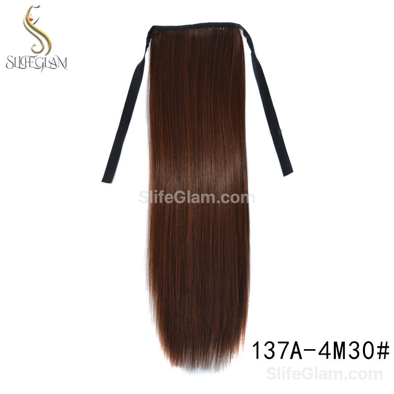 Long Straight Ribbon Pony Tail Extensions Black Dark Brown Pony Tail Hair Extensions 24-34 inches