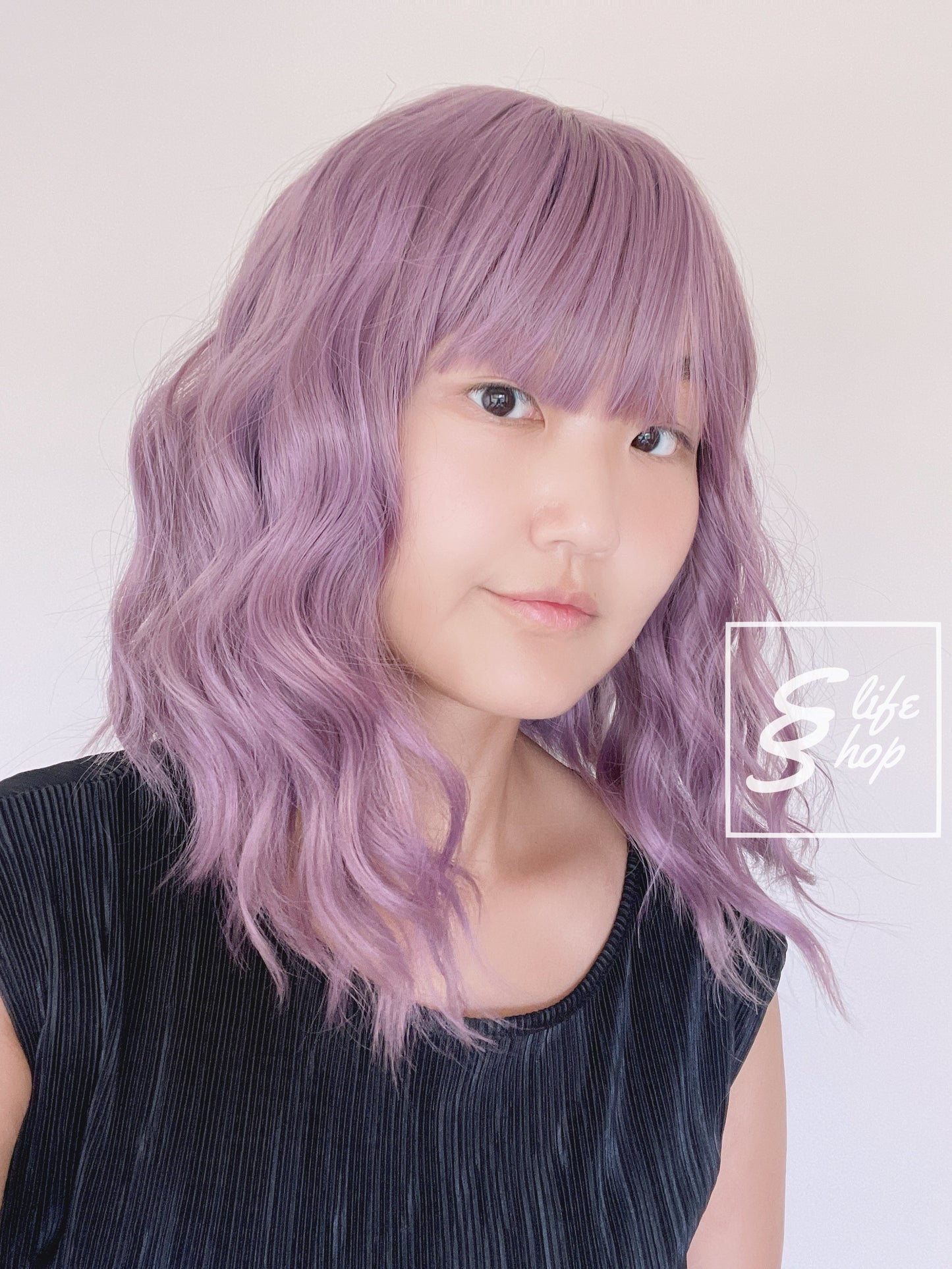 Beautiful Realistic Mid Length Short Wavy Purple Wig Natural Cute